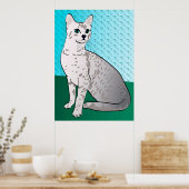 Egyptische Mau Cat - aqua background Poster (Keuken)