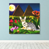 Egyptische Mau Cat in een Midnight Garden Canvas Afdruk (Insitu (Houten vloer))