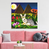Egyptische Mau Cat in een Midnight Garden Canvas Afdruk (Insitu (Woonkamer))