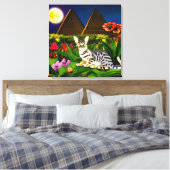 Egyptische Mau Cat in een Midnight Garden Canvas Afdruk (Insitu (Slaapkamer))