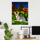 Egyptische Mau Cat in een Midnight Garden Poster (Thuiskantoor)