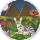 Egyptische Mau Cat in een Midnight Garden Sticker (Voorkant)