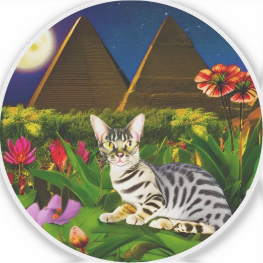 Egyptische Mau Cat in een Midnight Garden Sticker (Voorkant)