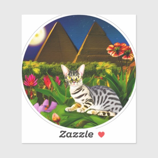 Egyptische Mau Cat in een Midnight Garden Sticker (Vel)