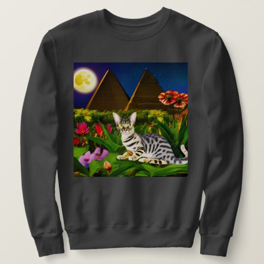 Egyptische Mau Cat in een Midnight Garden Trui (Design voorkant)