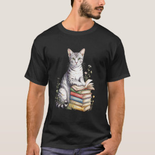 Egyptische Mau Kat Boekenwurm Bloemen Boek Lezen B T-shirt