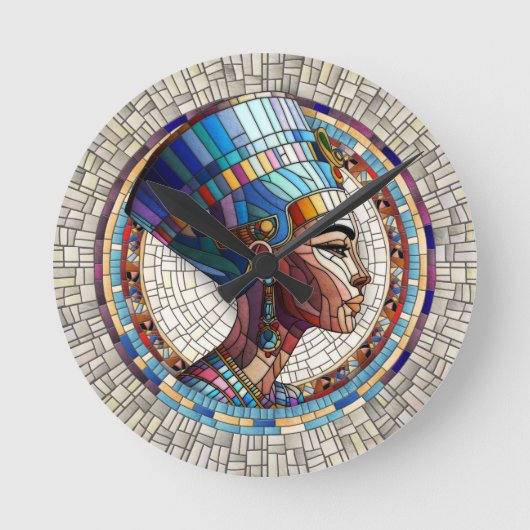 Egyptische Nefertiti - Mozaïek kunst Ronde Klok (Voorkant)