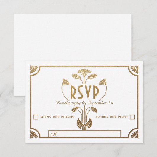 Egyptische Nouveau Bruiloft RSVP Kaarten (Goud & W (Voorkant / Achterkant)