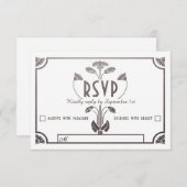Egyptische Nouveau Bruiloft RSVP Kaarten Zilver &  (Voorkant / Achterkant)