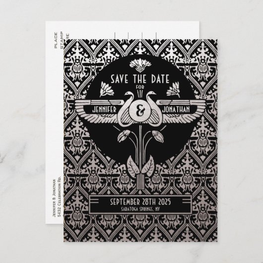 Egyptische nouveau bruiloft Save the Date Briefkaa Aankondigingskaart (Voorkant / Achterkant)