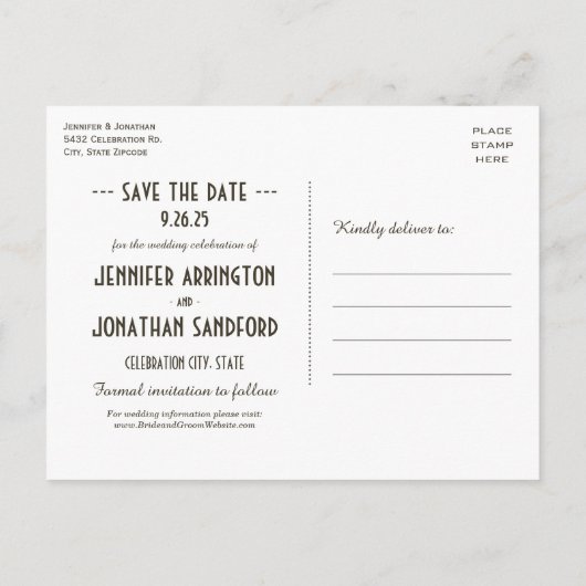 Egyptische nouveau bruiloft Save the Date Briefkaa Aankondigingskaart (Achterkant)