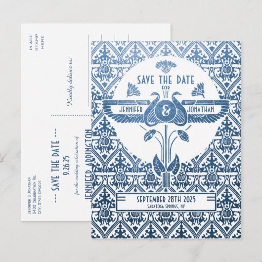Egyptische nouveau bruiloft Save the Date Briefkaa Aankondigingskaart (Voorkant / Achterkant)