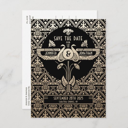 Egyptische nouveau bruiloft Save the Date Briefkaa Aankondigingskaart (Voorkant / Achterkant)