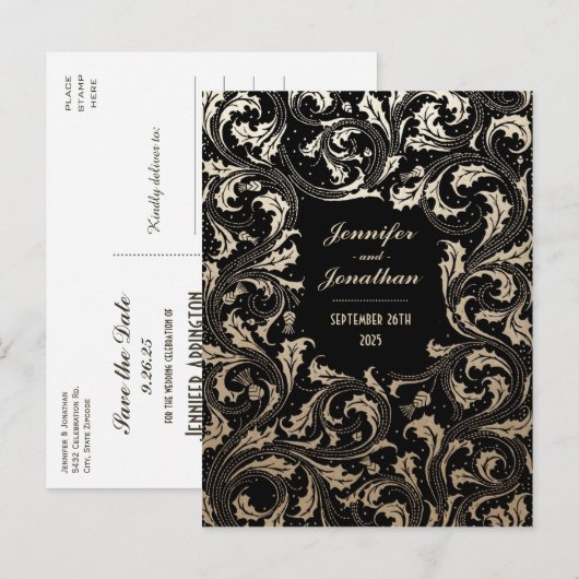 Egyptische nouveau bruiloft Save the Date Briefkaa Aankondigingskaart (Voorkant / Achterkant)