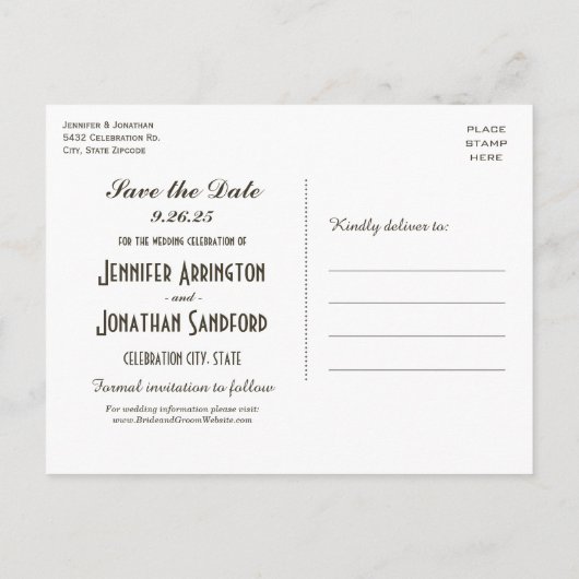 Egyptische nouveau bruiloft Save the Date Briefkaa Aankondigingskaart (Achterkant)