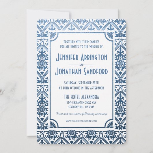 Egyptische nouveau bruiloft uitnodigingen - Blauwe (Achterkant)