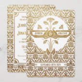 Egyptische nouveau bruiloft uitnodigingen goud & w (Voorkant / Achterkant)