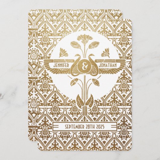 Egyptische nouveau bruiloft uitnodigingen goud & w (Voorkant / Achterkant)
