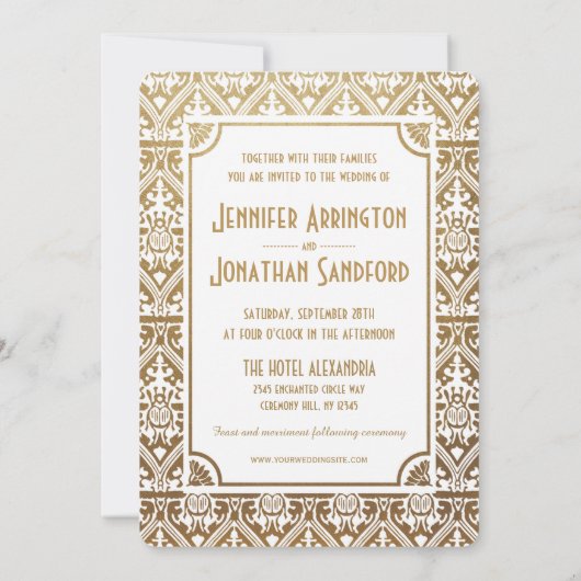 Egyptische nouveau bruiloft uitnodigingen goud & w (Achterkant)