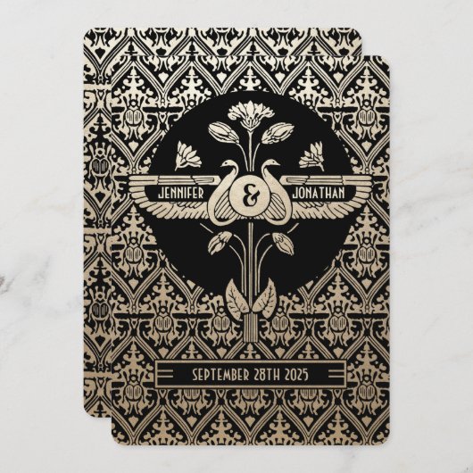 Egyptische nouveau bruiloft uitnodigingen goud & z (Voorkant / Achterkant)