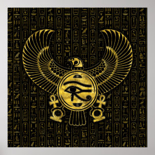 Egyptische ogen voor paarden - Wadjet Gold en Blac Poster