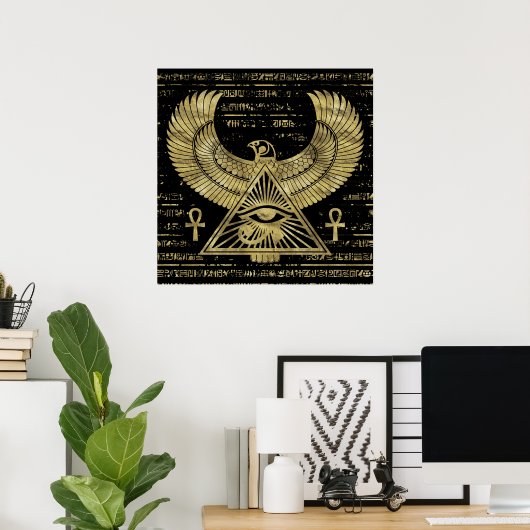 Egyptische ogen voor paarden - Wadjet Gold en Blac Poster (Thuiskantoor)