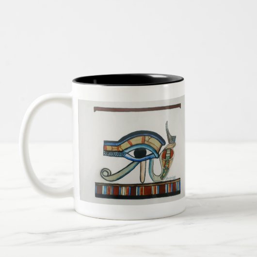 Egyptische Oogst van Horus Art Print Tweekleurige Koffiemok (Links)