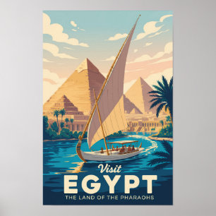 Egyptische piramide-illustratie Reis Kunst Vintage Poster