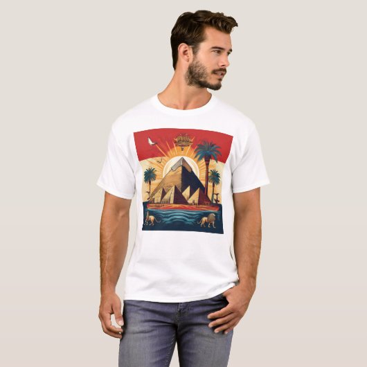 Egyptische Piramide Kunst met Zon en Cultureel Ele T-shirt (Voorkant volledig)