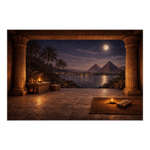 Egyptische piramides onder maanlicht Poster