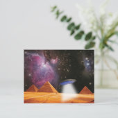 Egyptische Pyramids Giza ontmoeten ruimte en UFO Briefkaart (Staand voorkant)