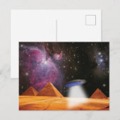 Egyptische Pyramids Giza ontmoeten ruimte en UFO Briefkaart (Voorkant / Achterkant)
