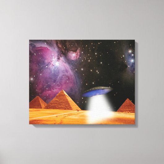Egyptische Pyramids Giza ontmoeten ruimte en UFO Canvas Afdruk (Voorkant)