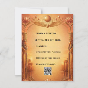 Egyptische RSVP-kaart   Goud & Blauw RSVP Kaartje