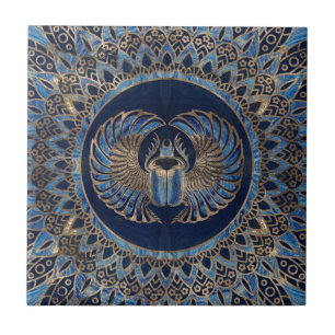 Egyptische Scarab Beetle Gold en Blauwe marmer Tegeltje