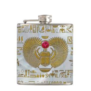 Egyptische Scarab Beetle Gold en Ruby Stone Heupfles