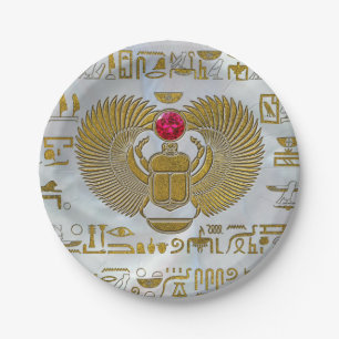 Egyptische Scarab Beetle Gold en Ruby Stone Papieren Bordje