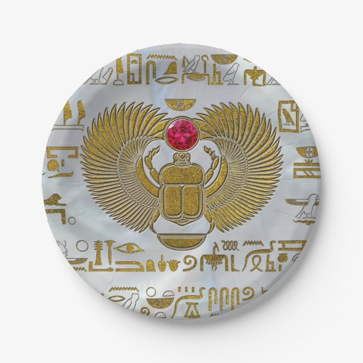 Egyptische Scarab Beetle Gold en Ruby Stone Papieren Bordje (Voorkant)