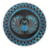 Egyptische Scarab Beetle - Goud en blauw glas Keramische Knop (Voorkant)