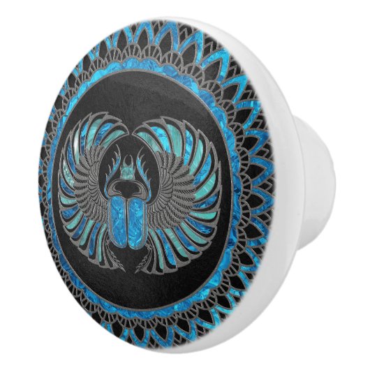 Egyptische Scarab Beetle - Goud en blauw glas Keramische Knop (Rechts)