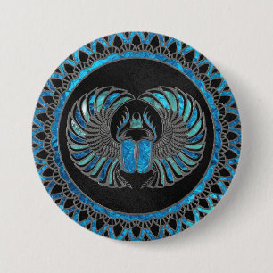 Egyptische Scarab Beetle - Goud en blauw glas Ronde Button 7,6 Cm