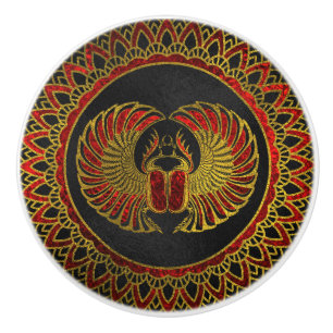 Egyptische Scarab Beetle - Goud en rood metallisch Keramische Knop