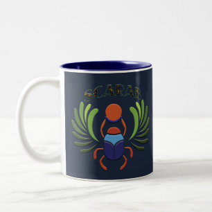 Egyptische Scarab Beetle. Oude Egyptische Klassiek Tweekleurige Koffiemok