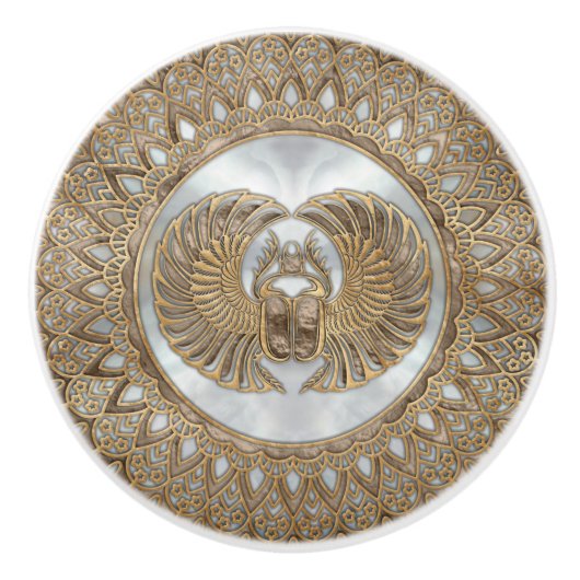 Egyptische Scarab Beetle Pastel Golds Keramische Knop (Voorkant)