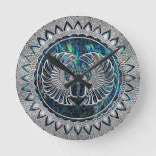 Egyptische Scarab Beetle Silver en Abalone Ronde Klok