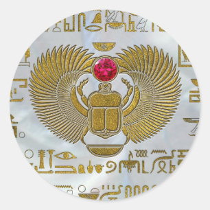 Egyptische Scarab Kever Gold en Ruby Stone Ronde Sticker