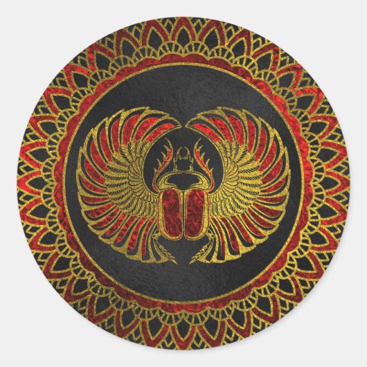 Egyptische Scarab Kever - Goud en rood metallic Ronde Sticker (Voorkant)