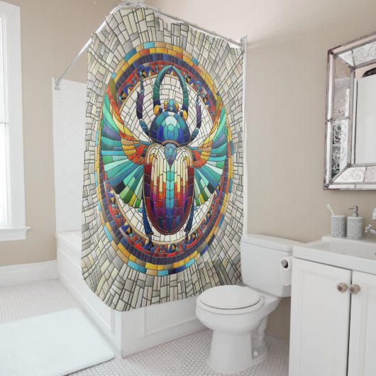 Egyptische Scarab Kever - Mozaïekkunst Douchegordijn (In situ)