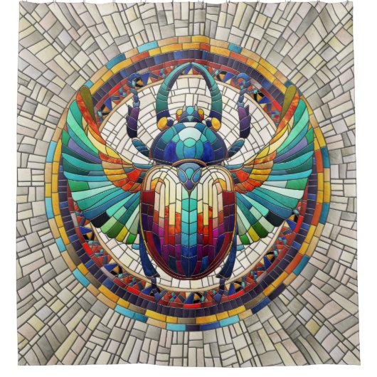 Egyptische Scarab Kever - Mozaïekkunst Douchegordijn (Voorkant)