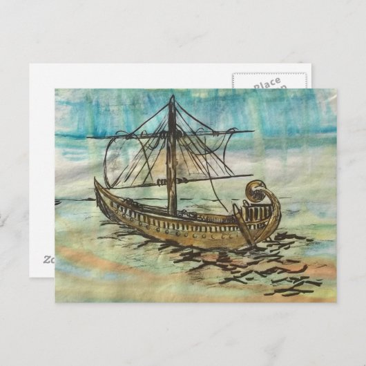 Egyptische Scheepsbark van het Sun Art Briefkaart (Voorkant / Achterkant)